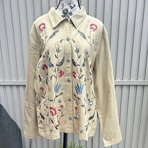 NWOT Country Store Tan Cotton Embroidered Floral Western Style Shirt XL